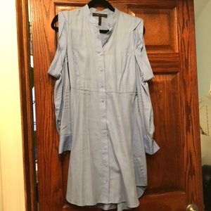 Light blue long-sleeve, shoulderless BCBG shirt dress. Like new! Worn once. XXS
